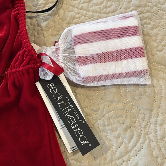 🆕 Seductive Wear by Cinema Etoile 3-PC Red Velour Christmas Red Babydoll Set L - Picture 9 of 14